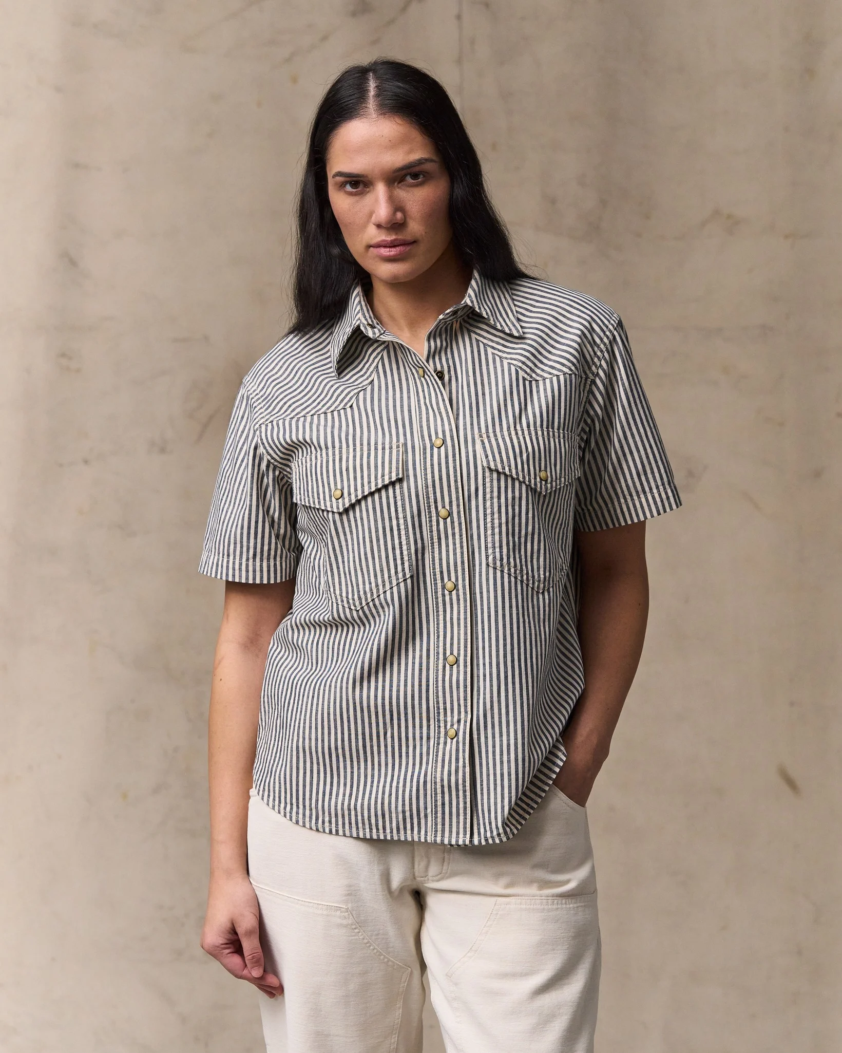 Women's Short Sleeve Chambray Western Shirt